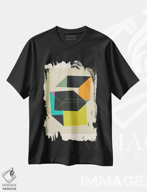 تیشرت مشکی طرح دار مکعب ها V، آبستره اثر جازبری بلو | فروشگاه ایماژ