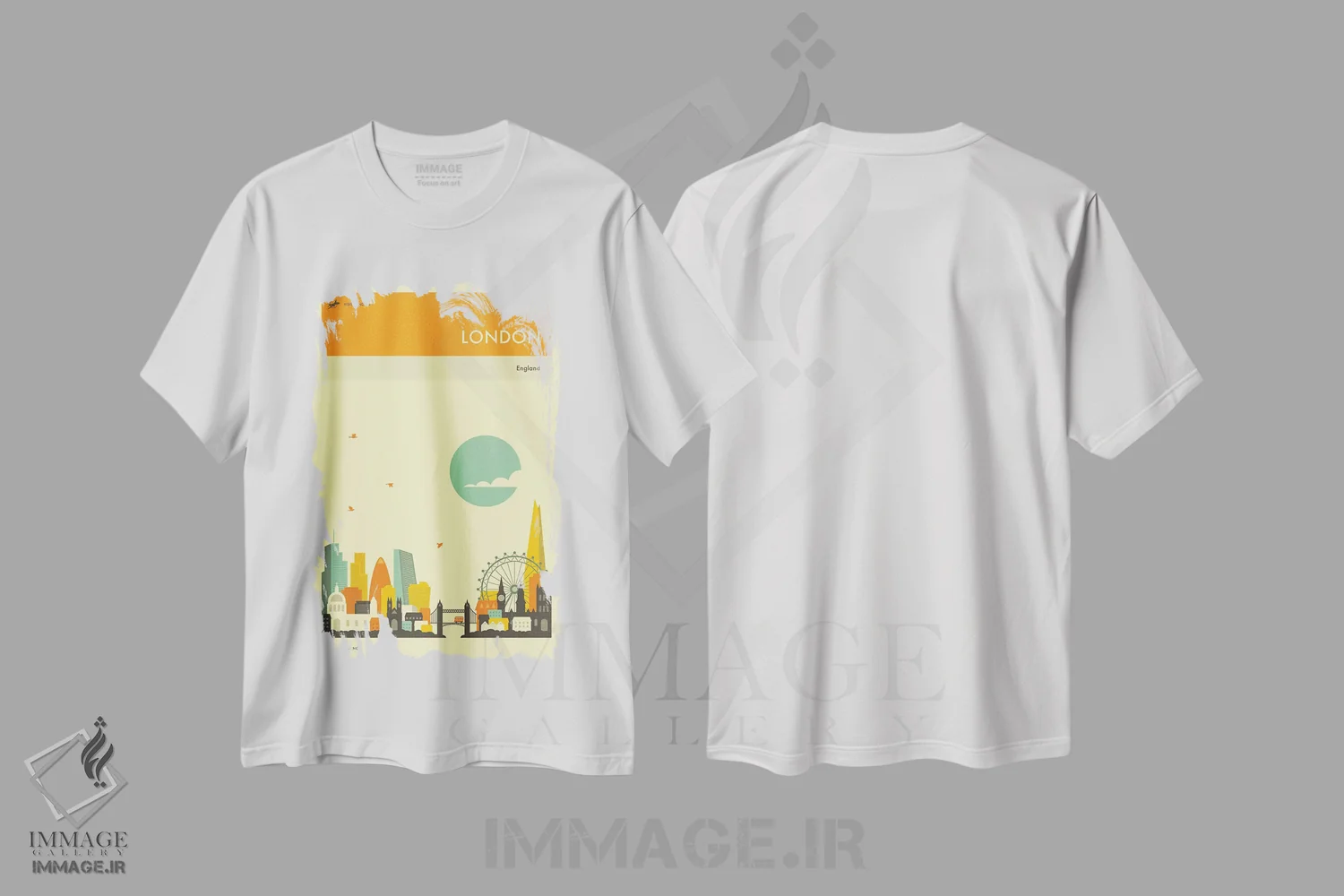 تیشرت سفید طرح دار افق شهر لندن II، هنر دیجیتال اثر جازبری بلو | فروشگاه ایماژ