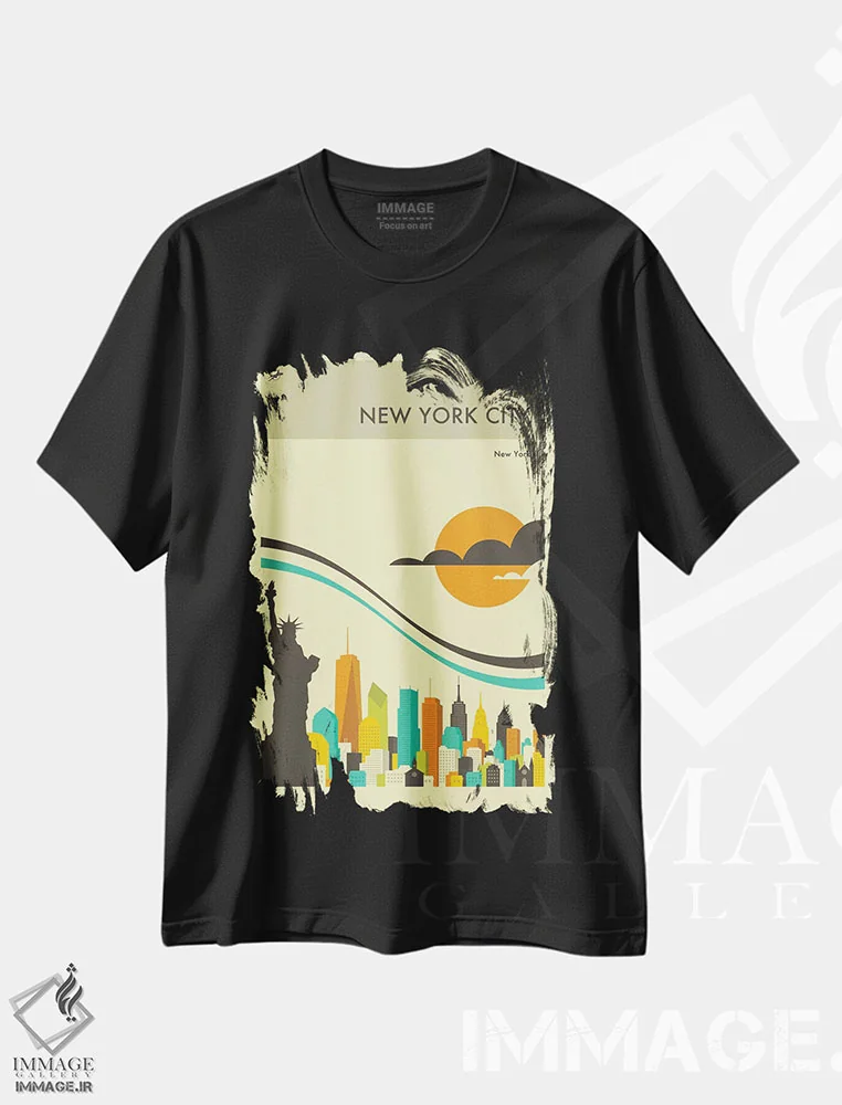 تیشرت مشکی طرح دار افق شهر نیویورک II، هنر دیجیتال اثر جازبری بلو | فروشگاه ایماژ