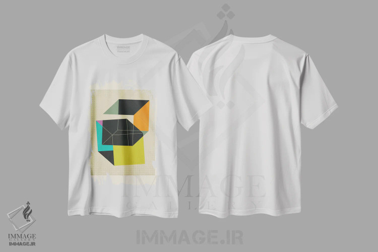 تیشرت سفید طرح دار مکعب ها V، آبستره اثر جازبری بلو | immage.ir