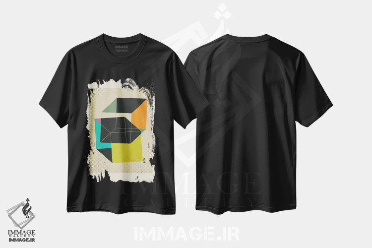 تیشرت مشکی طرح دار مکعب ها V، آبستره اثر جازبری بلو | فروشگاه ایماژ