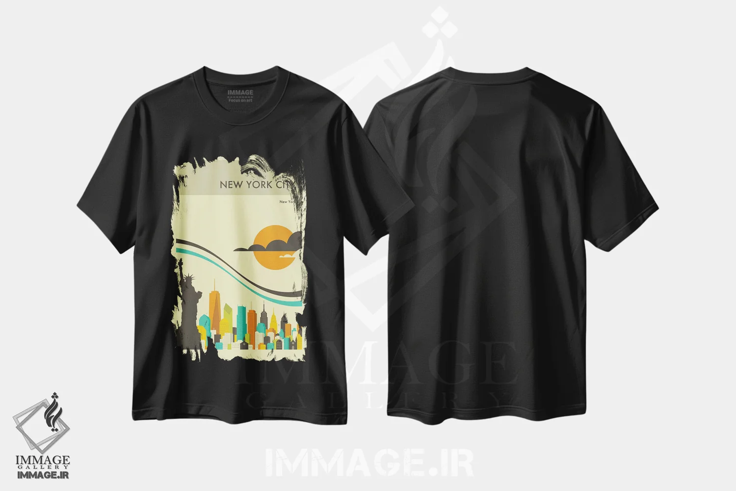 تیشرت مشکی طرح دار افق شهر نیویورک II، هنر دیجیتال اثر جازبری بلو | فروشگاه ایماژ