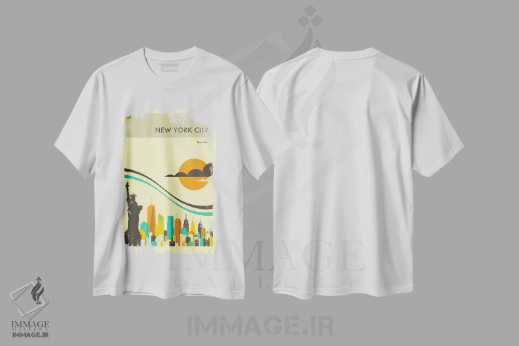تیشرت سفید طرح دار افق شهر نیویورک II، هنر دیجیتال اثر جازبری بلو | immage.ir