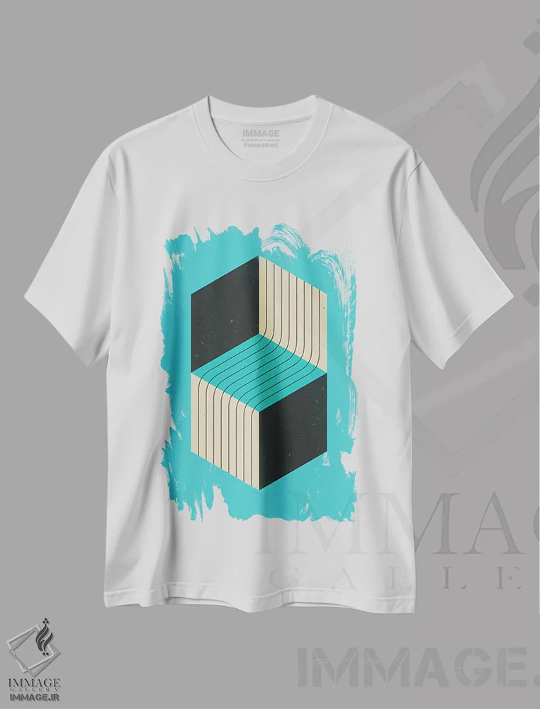 تیشرت سفید طرح دار مکعب ها VII اثر جازبری بلو | immage.ir