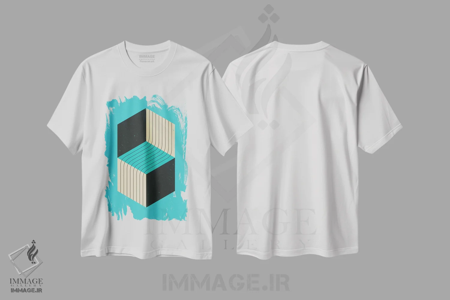 تیشرت سفید طرح دار مکعب ها VII اثر جازبری بلو | immage.ir