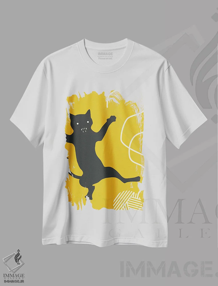 تیشرت سفید طرح دار گربه با نخ، تزئینی اثر جازبری بلو | فروشگاه ایماژ