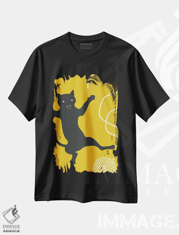 تیشرت مشکی طرح دار گربه با نخ، تزئینی اثر جازبری بلو | immage.ir