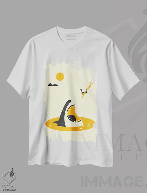 تیشرت سفید طرح دار غوص عمیق، تزئینی اثر جازبری بلو | immage.ir