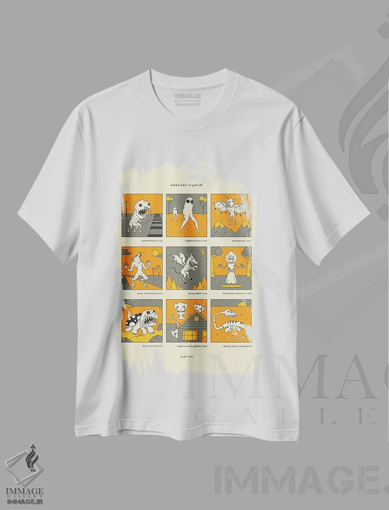 تیشرت سفید طرح دار موجودات ناشناخته آمریکایی صفحه II، تزئینی اثر جازبری بلو | immage.ir