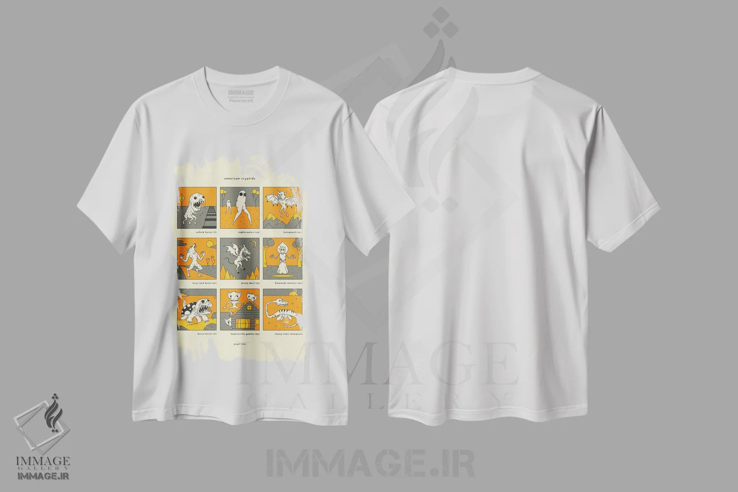 تیشرت سفید طرح دار موجودات ناشناخته آمریکایی صفحه II، تزئینی اثر جازبری بلو | immage.ir