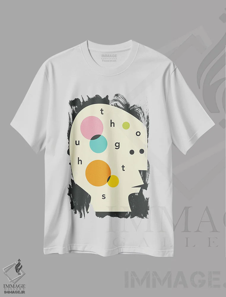 تیشرت سفید طرح دار افکار، هنر دیجیتال اثر جازبری بلو | فروشگاه ایماژ