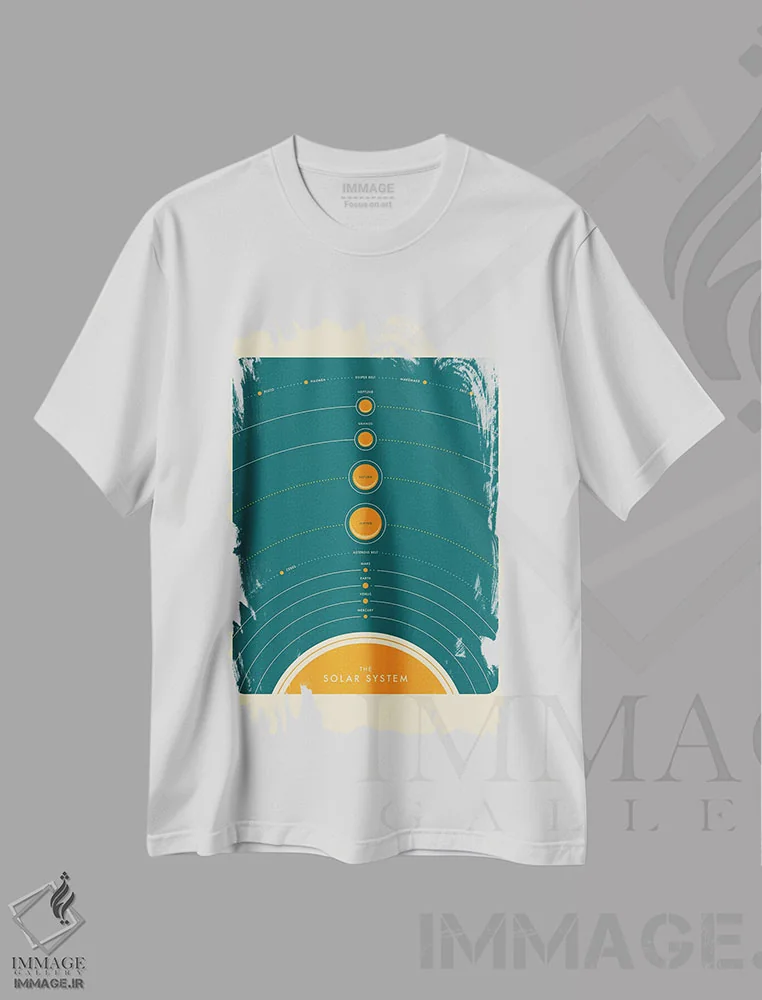 تیشرت سفید طرح دار منظومه شمسی II، تزئینی اثر جازبری بلو | فروشگاه ایماژ