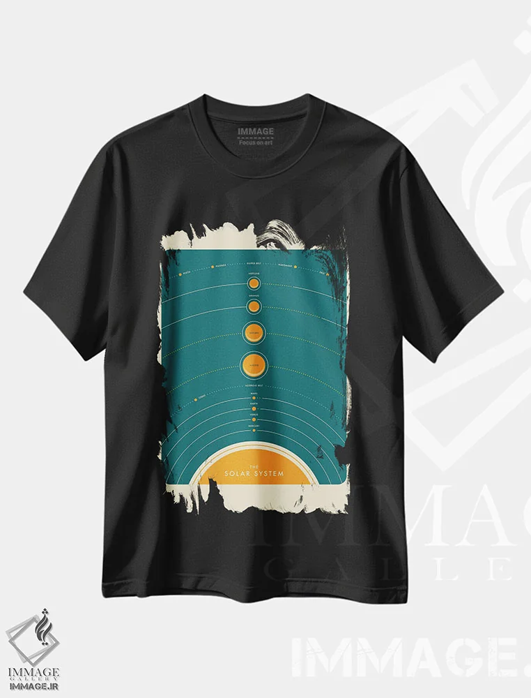 تیشرت مشکی طرح دار منظومه شمسی II، تزئینی اثر جازبری بلو | immage.ir