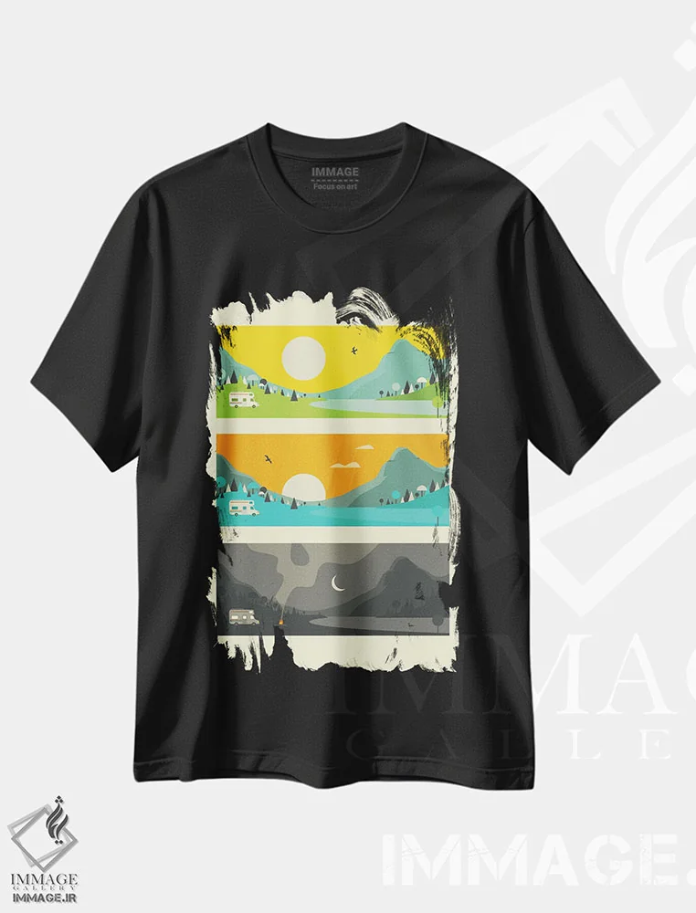 تیشرت مشکی طرح دار آتش کمپ I، هنر دیجیتال اثر جازبری بلو | immage.ir