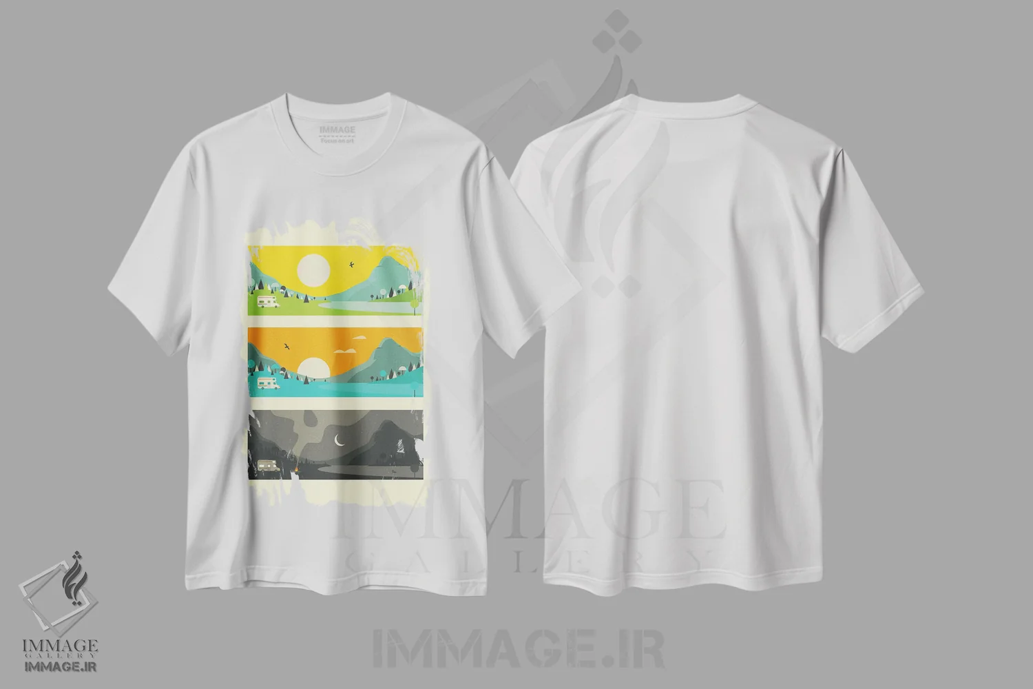 تیشرت سفید طرح دار آتش کمپ I، هنر دیجیتال اثر جازبری بلو | فروشگاه ایماژ