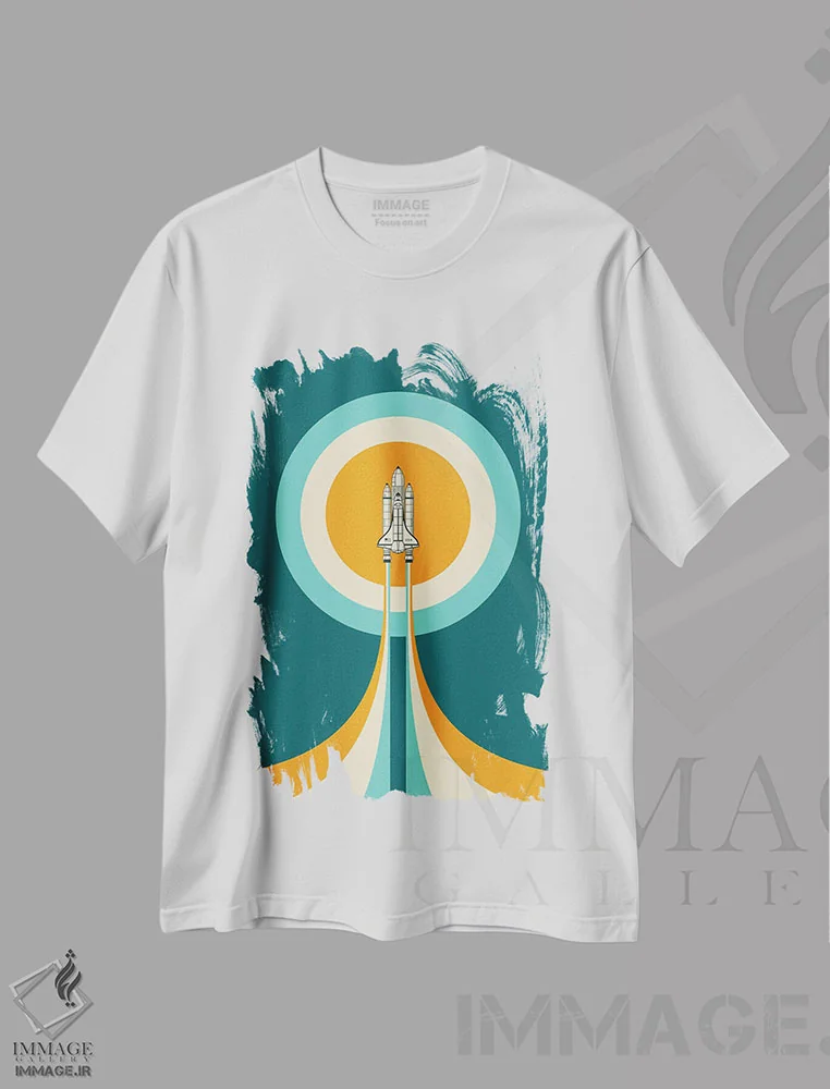 تیشرت سفید طرح دار شاتل فضایی، تزئینی اثر جازبری بلو | immage.ir