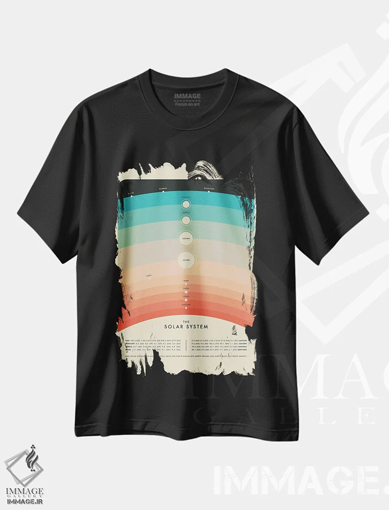 تیشرت مشکی طرح دار منظومه شمسی IV، تزئینی اثر جازبری بلو | فروشگاه ایماژ