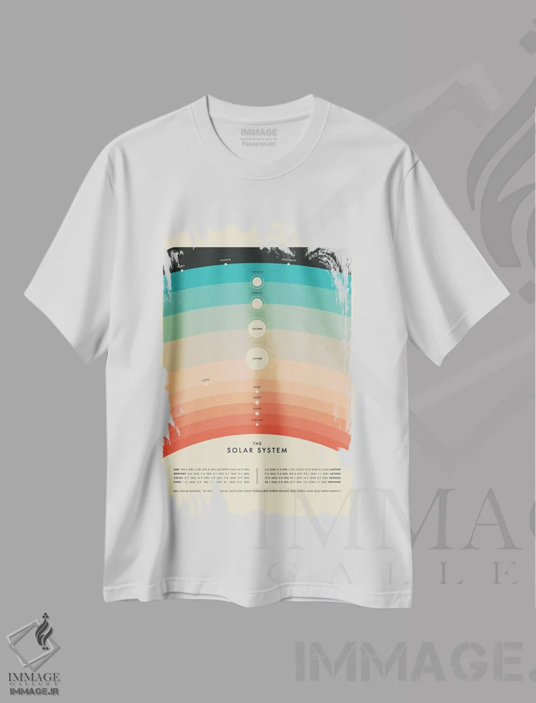 تیشرت سفید طرح دار منظومه شمسی IV، تزئینی اثر جازبری بلو | immage.ir