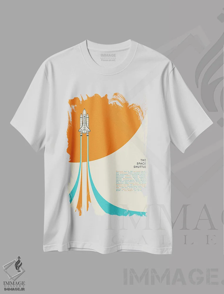 تیشرت سفید طرح دار شاتل فضایی، تزئینی اثر جازبری بلو | immage.ir