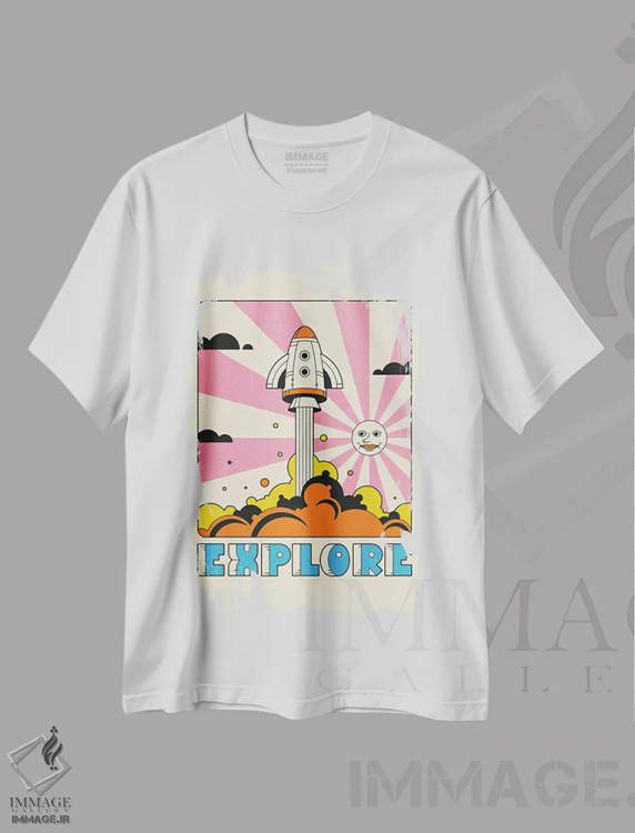 تیشرت سفید طرح دار کاوش II، تزئینی اثر جازبری بلو | فروشگاه ایماژ