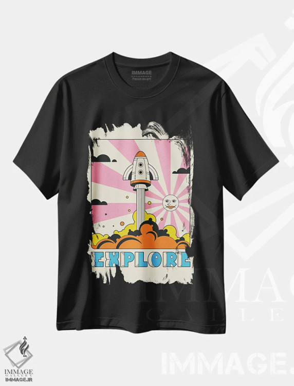 تیشرت مشکی طرح دار کاوش II، تزئینی اثر جازبری بلو | immage.ir