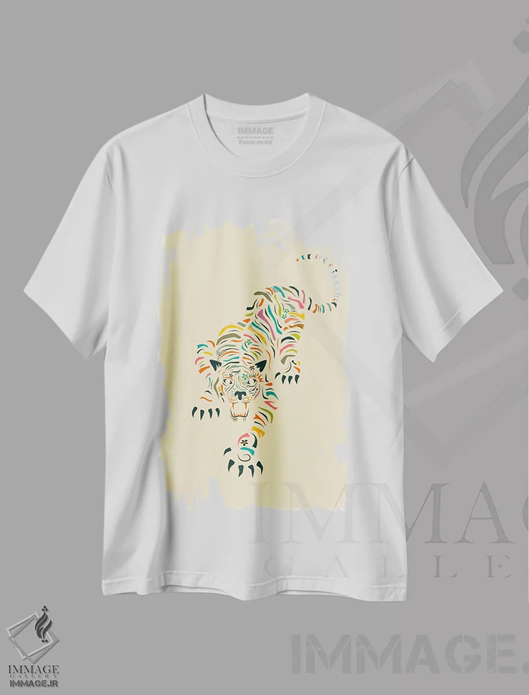 تیشرت سفید طرح دار ببر، تزئینی اثر جازبری بلو | immage.ir