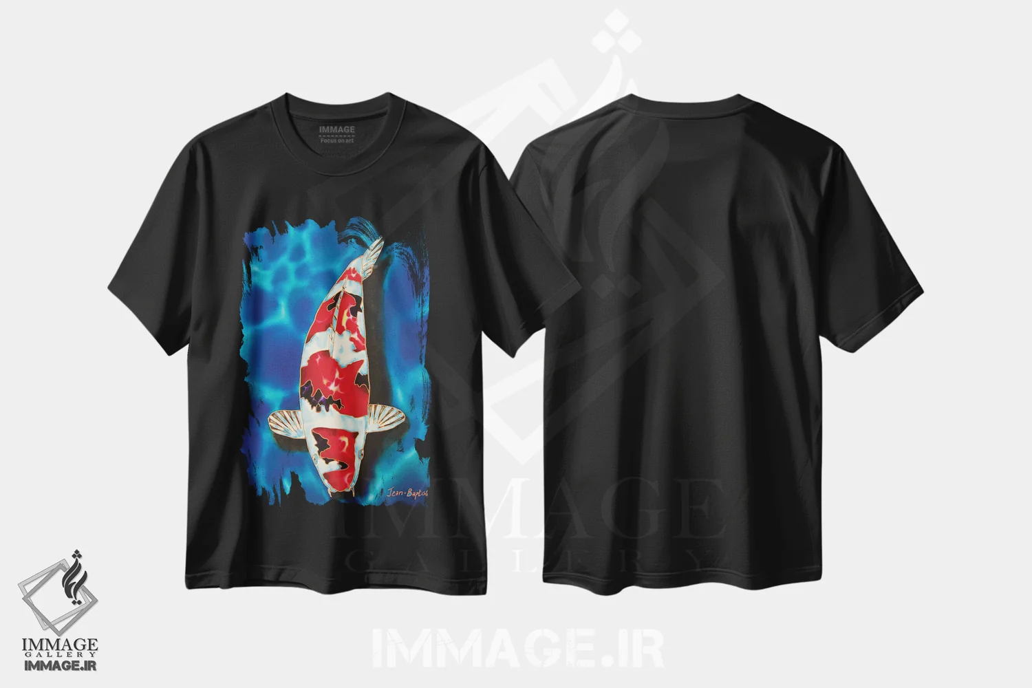 تیشرت مشکی طرح دار ۱ ماهی کوی، دکور آسیایی اثر دنیل ژان-باپتیست | فروشگاه ایماژ