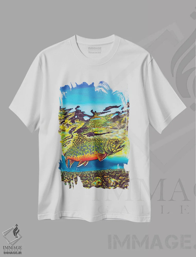 تیشرت سفید طرح دار قزل آلای جویبار، هنر فاخر معاصر اثر دنیل ژان-باپتیست | فروشگاه ایماژ