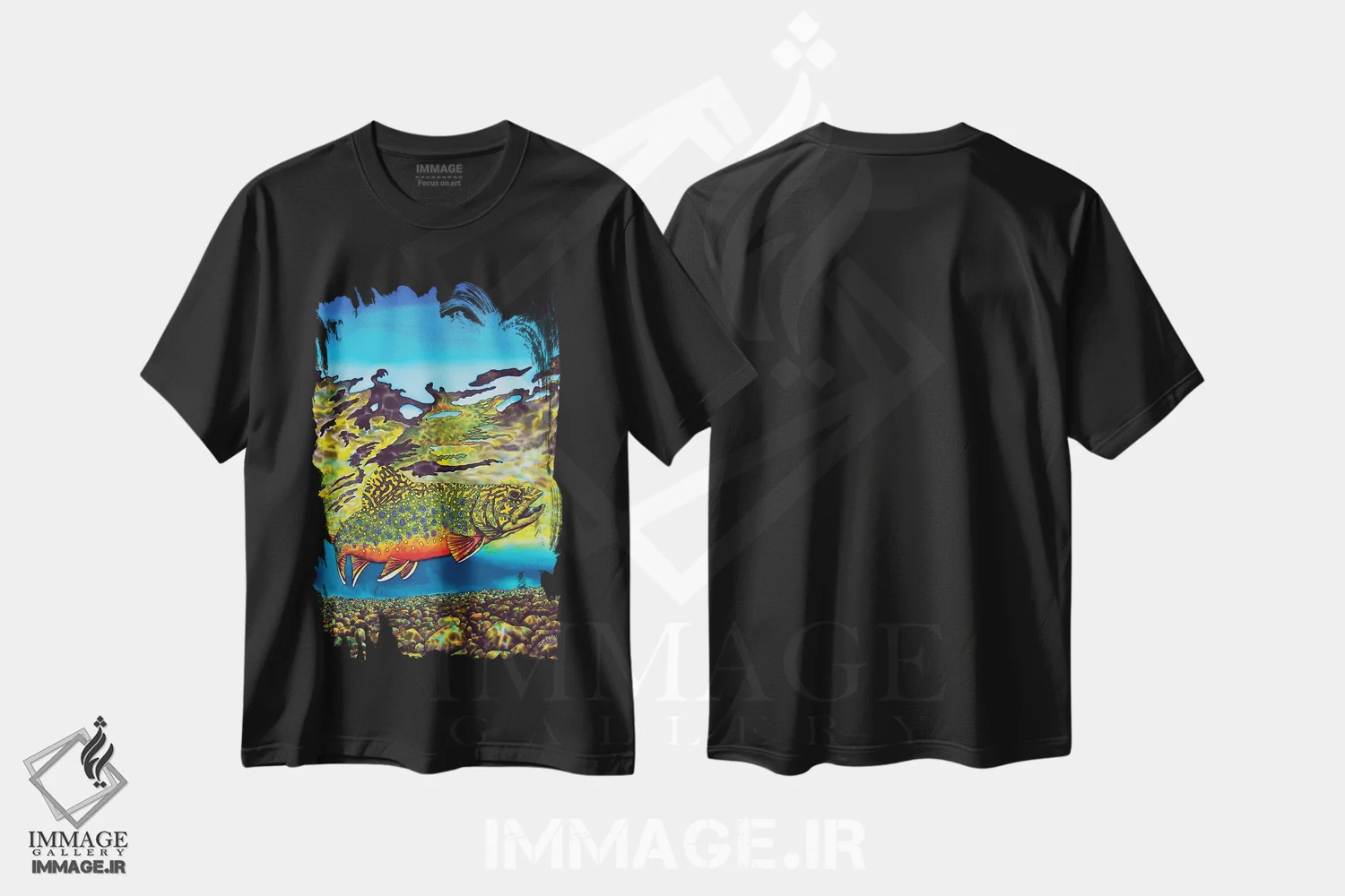 تیشرت مشکی طرح دار قزل آلای جویبار، هنر فاخر معاصر اثر دنیل ژان-باپتیست | immage.ir