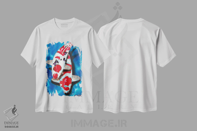تیشرت سفید طرح دار ۲ ماهی کوی، دکور آسیایی اثر دنیل ژان-باپتیست | فروشگاه ایماژ