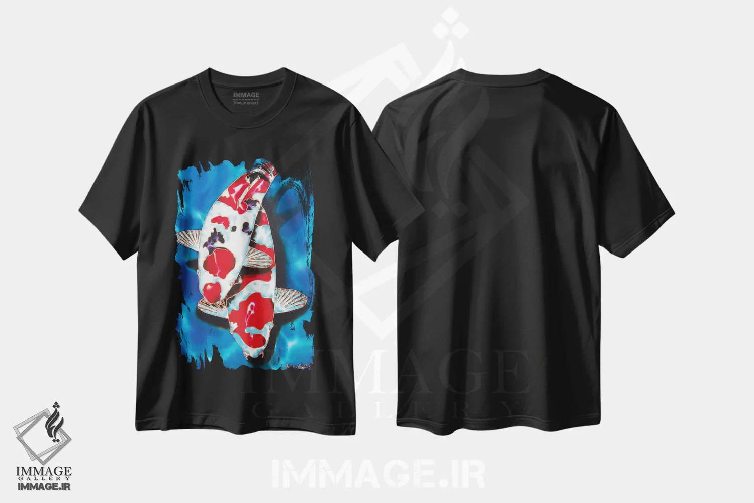 تیشرت مشکی طرح دار ۲ ماهی کوی، دکور آسیایی اثر دنیل ژان-باپتیست | immage.ir