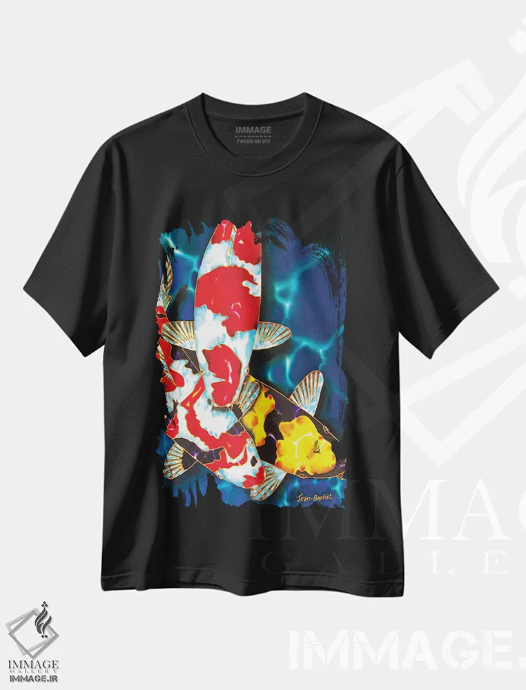 تیشرت مشکی طرح دار ۳ ماهی کوی، دکور آسیایی اثر دنیل ژان-باپتیست | immage.ir