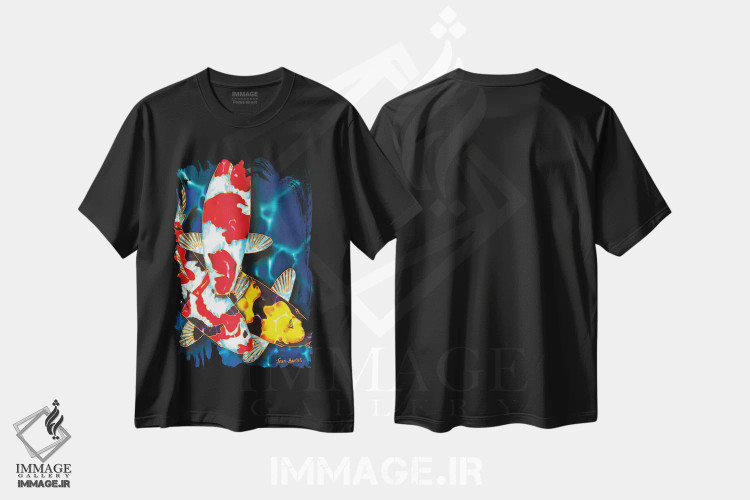 تیشرت مشکی طرح دار ۳ ماهی کوی، دکور آسیایی اثر دنیل ژان-باپتیست | immage.ir