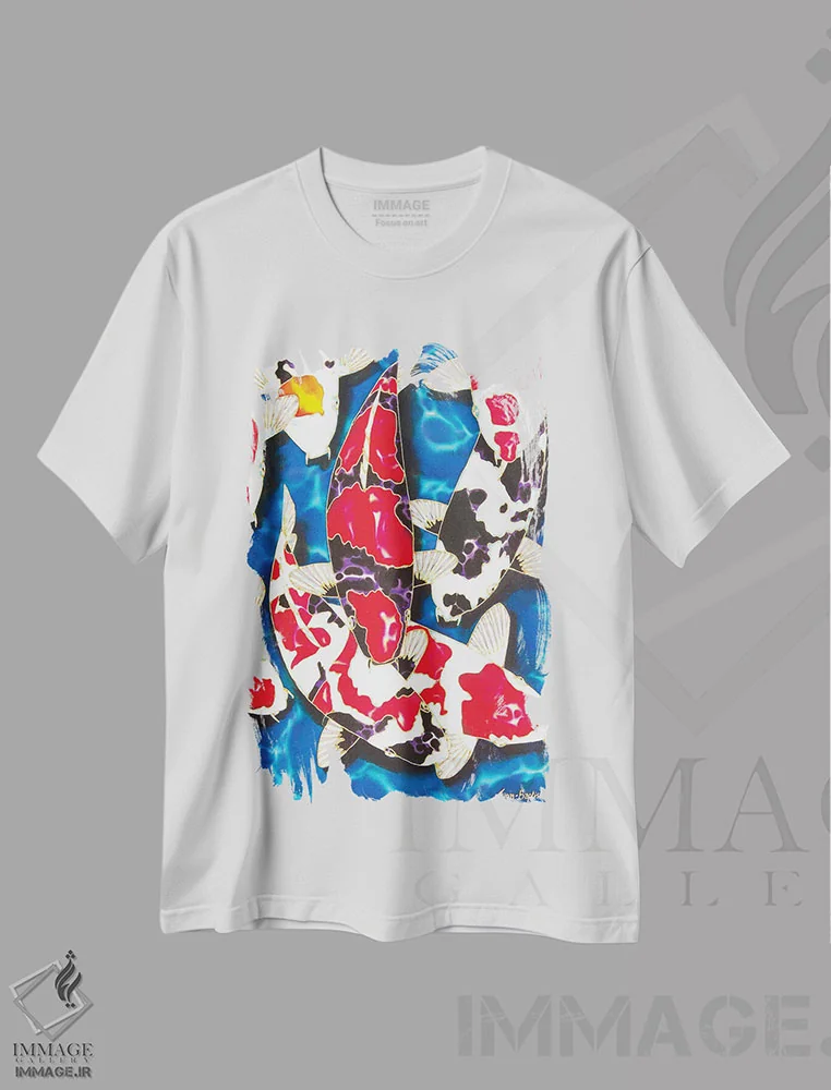 تیشرت سفید طرح دار باغ کوی ژاپنی، دکور آسیایی اثر دنیل ژان-باپتیست | فروشگاه ایماژ