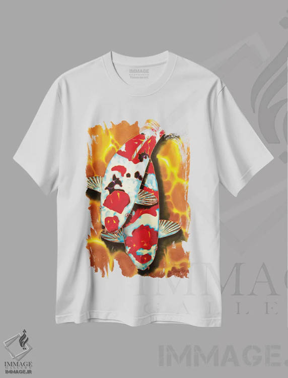 تیشرت سفید طرح دار کوی در برکهٔ بلورین، دکور آسیایی اثر دنیل ژان-باپتیست | فروشگاه ایماژ