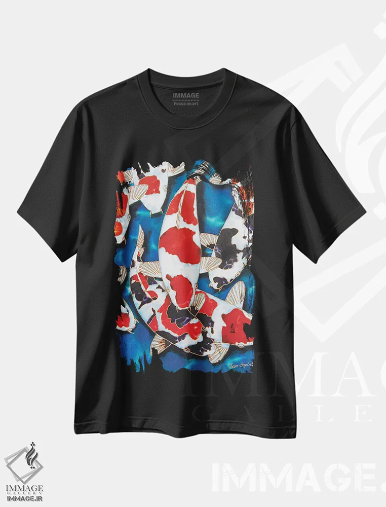 تیشرت مشکی طرح دار ۸ ماهی کوی، دکور آسیایی اثر دنیل ژان-باپتیست | فروشگاه ایماژ
