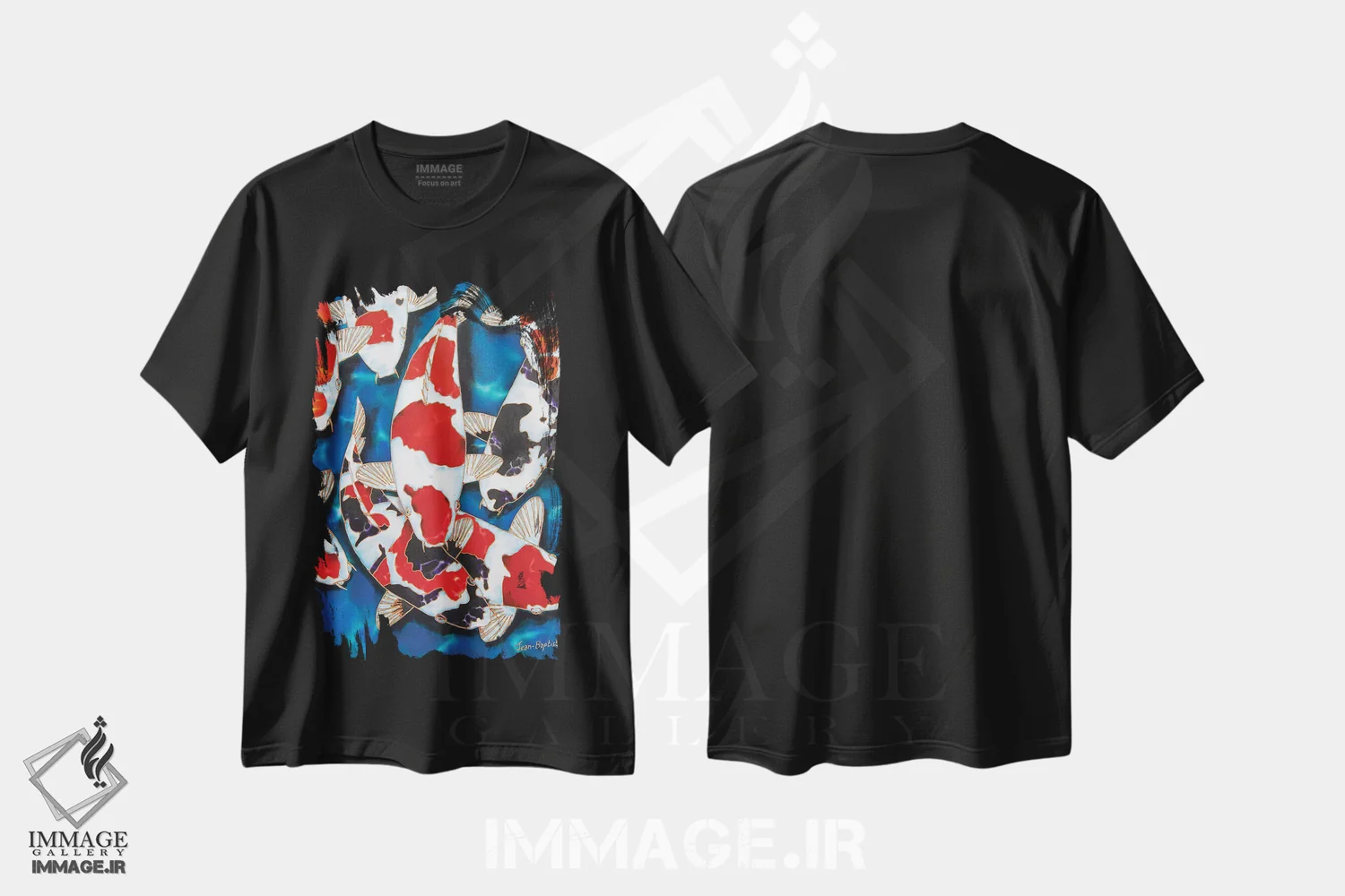 تیشرت مشکی طرح دار ۸ ماهی کوی، دکور آسیایی اثر دنیل ژان-باپتیست | فروشگاه ایماژ