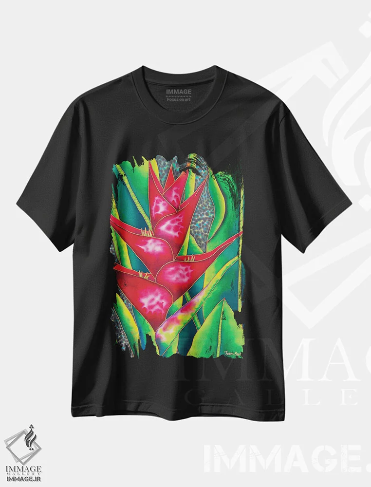 تیشرت مشکی طرح دار هلکونیای قرمز، هنر فاخر معاصر اثر دنیل ژان-باپتیست | فروشگاه ایماژ