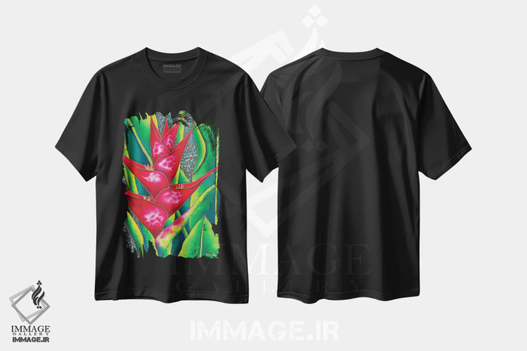 تیشرت مشکی طرح دار هلکونیای قرمز، هنر فاخر معاصر اثر دنیل ژان-باپتیست | فروشگاه ایماژ