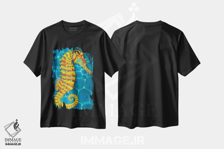 تیشرت مشکی طرح دار اسب دریایی جامائیکایی، تزئینی اثر دنیل ژان-باپتیست | فروشگاه ایماژ