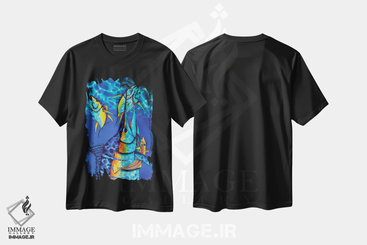 تیشرت مشکی طرح دار شارژ آبی، هنر فاخر معاصر اثر دنیل ژان-باپتیست | فروشگاه ایماژ