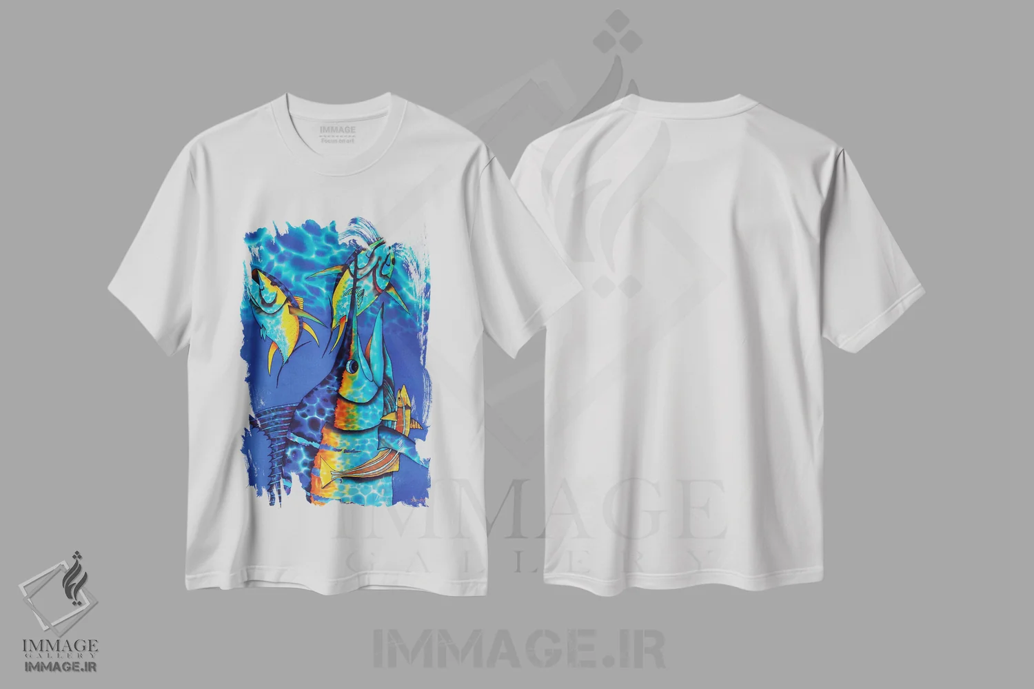 تیشرت سفید طرح دار شارژ آبی، هنر فاخر معاصر اثر دنیل ژان-باپتیست | immage.ir