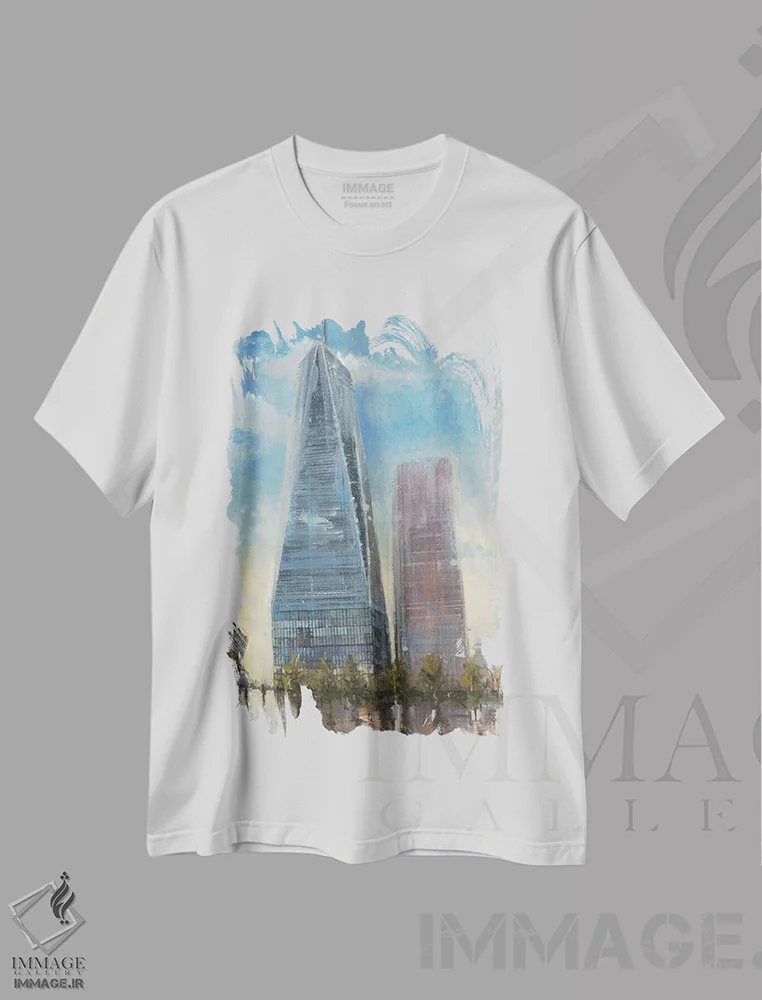 تیشرت سفید طرح دار برج آزادی، هنر فاخر معاصر اثر جوزف کیتس | فروشگاه ایماژ