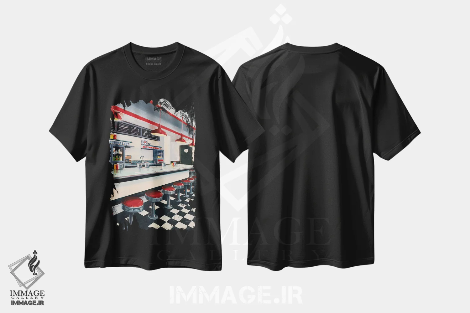 تیشرت مشکی طرح دار رستوران کوچک، هنر فاخر معاصر اثر جوزف کیتس | فروشگاه ایماژ