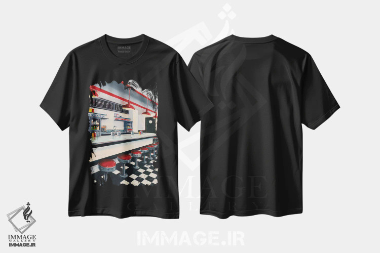 تیشرت مشکی طرح دار رستوران کوچک، هنر فاخر معاصر اثر جوزف کیتس | فروشگاه ایماژ