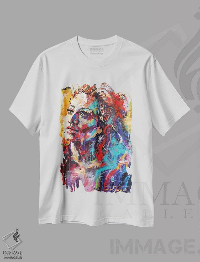 تیشرت سفید طرح دار ادل، هنر فاخر معاصر اثر ژوس کوفرر | فروشگاه ایماژ