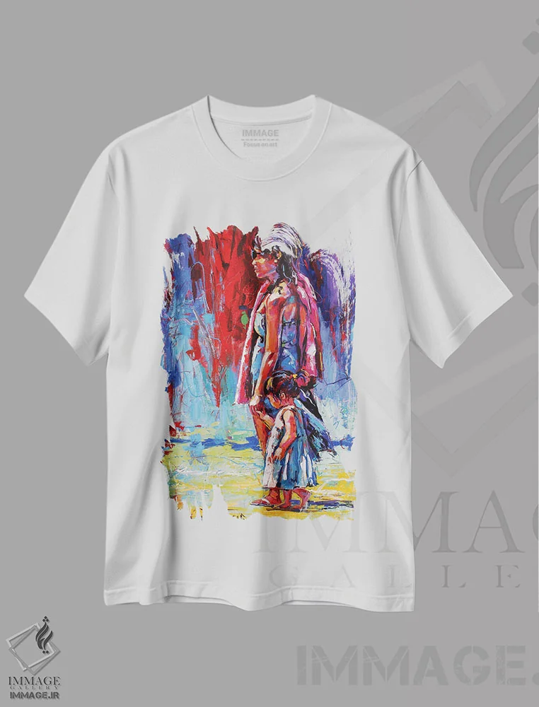تیشرت سفید طرح دار قدم زنی در ساحل با مادر، هنر فاخر معاصر اثر ژوس کوفرر | immage.ir