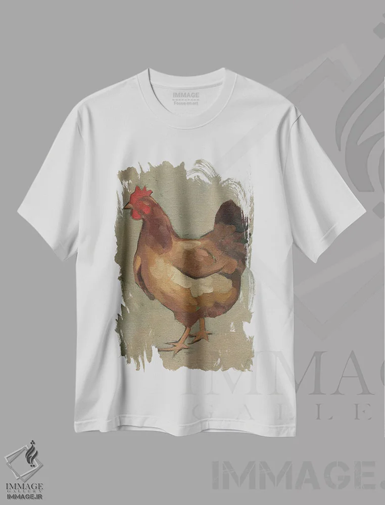 تیشرت سفید طرح دار مرغ تخم گذار II، دکور روستایی اثر جیکوب گرین | فروشگاه ایماژ