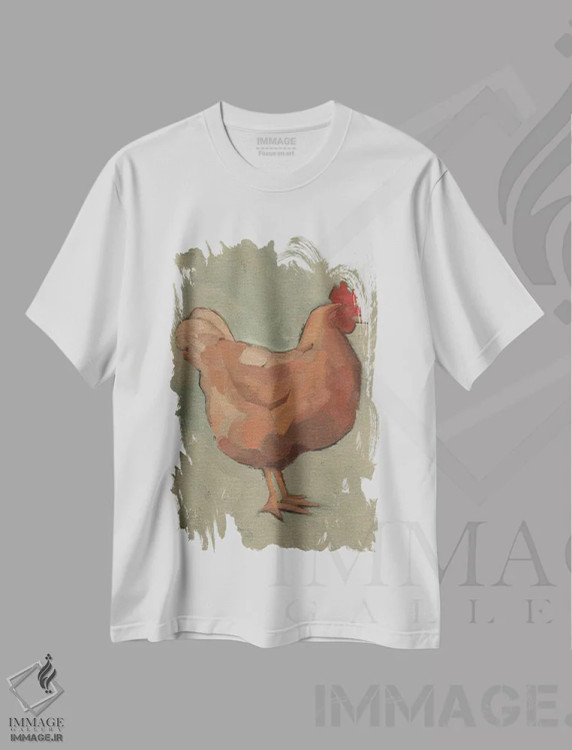 تیشرت سفید طرح دار مرغ تخم گذار I، دکور روستایی اثر جیکوب گرین | immage.ir