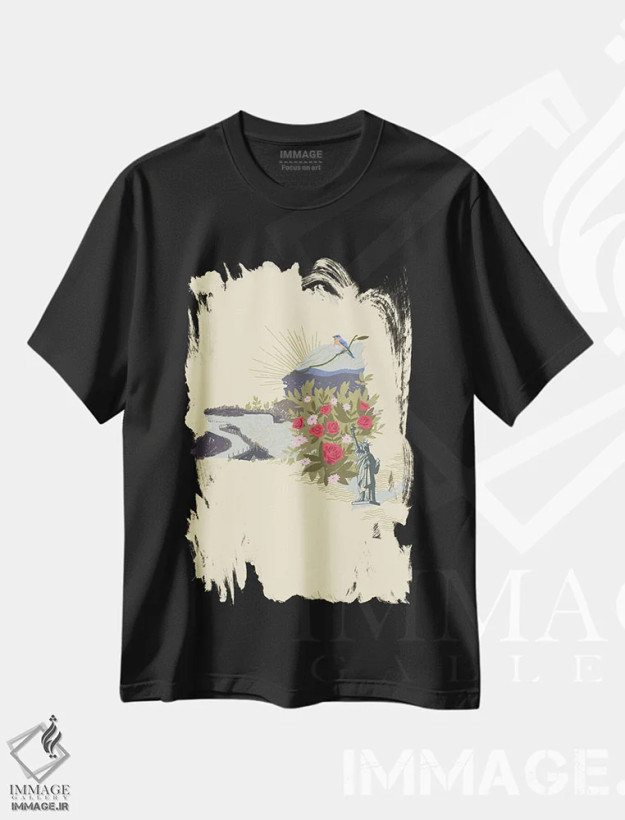 تیشرت مشکی طرح دار ایالت مصور: نیویورک، تزئینی اثر جیکوب گرین | فروشگاه ایماژ